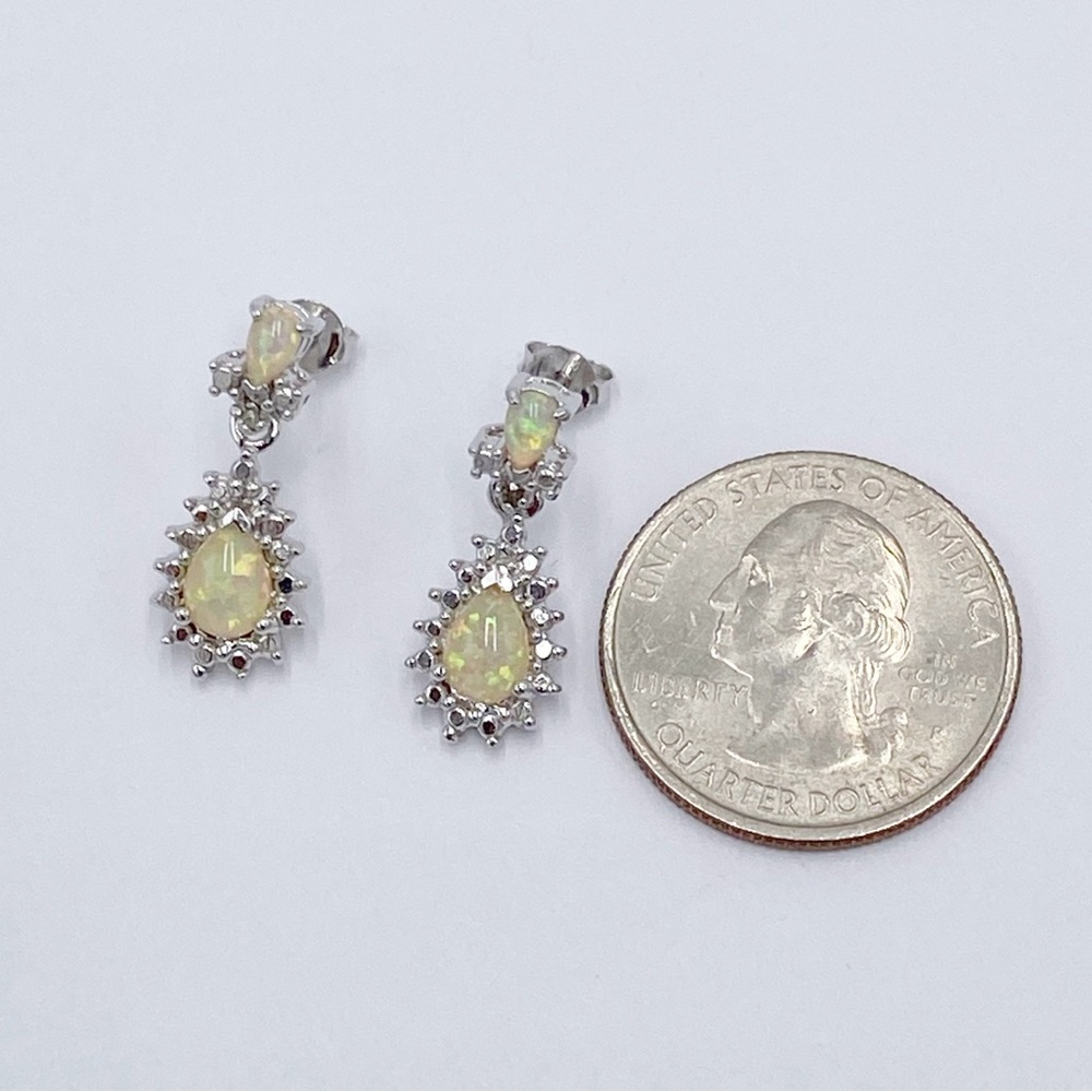 Sterling Silver 925 Lab Opal Earrings - Picture 6 of 8